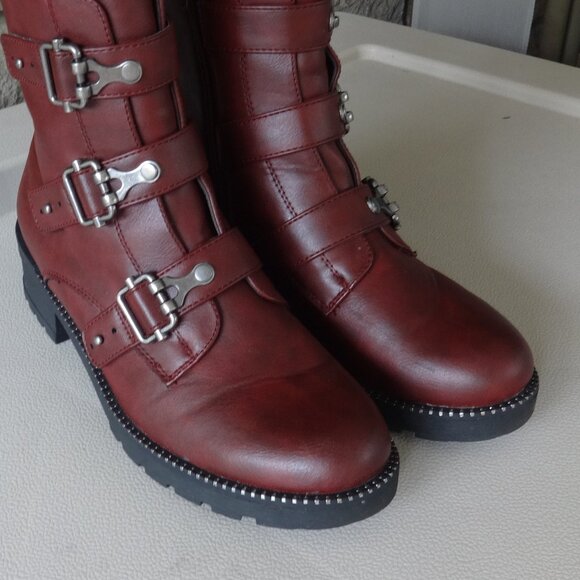 SO Broccoli women's combat boots size 8, Moniquewine color, side zip top buckles - Picture 11 of 13